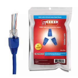 bebe RJ45 STRAIN RELIEF BOOT 100-COUNT SET FOR CAT5 CAT5E, CAT6 CONNECTORS (BLUE)