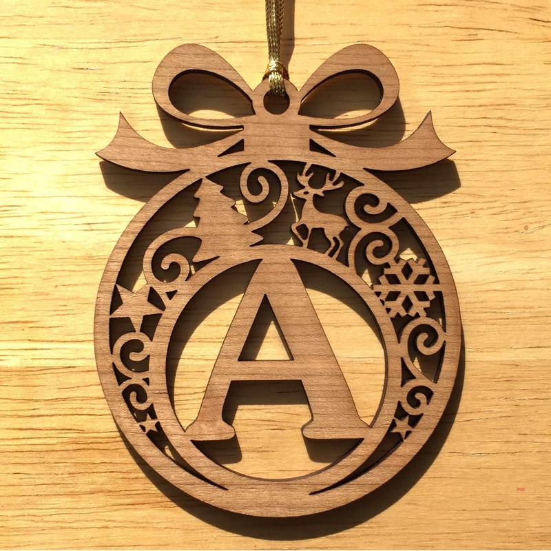 Laser cut Christmas tree bauble decoration: Letter M
