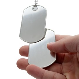 Monster Size Military Dog Tags - Set of 2 (Blank) Stainless Steel Nickel Plated Army Style Dog ID Tags with USA Ball Chains - Costume Prop