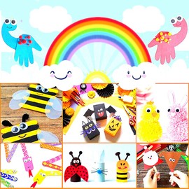 GOLDGE 1800+ Bastelsets Bastelbedarf für Kinder ab 3-12 Jahren Bastelset Ostern Kunst und DIY Handwerk Ostern Basteln mit Pfeifenreiniger Pompon Federn Perlen Moosgummi Buntpapier Dekorationen