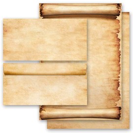 Letter Paper Set 20 Pieces Antique & History, PERGAMENT 10 Sheets Writing Paper + 10 Matching Envelopes DIN Long without Window Paper-Media