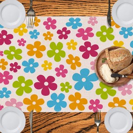 Colorful Horizontal Mexican Table Runner Flower – 13x72 Inch Fiesta Serape Stripe Tablecloth for Cinco de Mayo, Party Buffet, Kitchen Dining Decor, Southwestern Theme-327