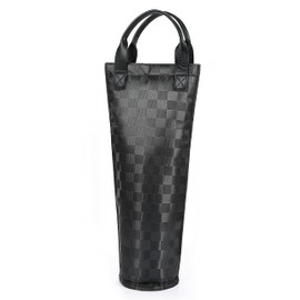 Tirrinia Single Insulated Wine Bag, Portable Tote Cooler Carrier Bags for Picnic, Travel, Cocktail Party, wedding, restaurant, Great Gift for Wine Lover, Black Checked