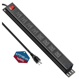 8 Outlet Heavy Duty Power Strip with USB PD 20W, BTU Surge Protector 6FT Cord Long Power Strip with USB A & USB C, Wide Spaced and Wall Mount Metal Powerstrip for Home Office Garage Workshop