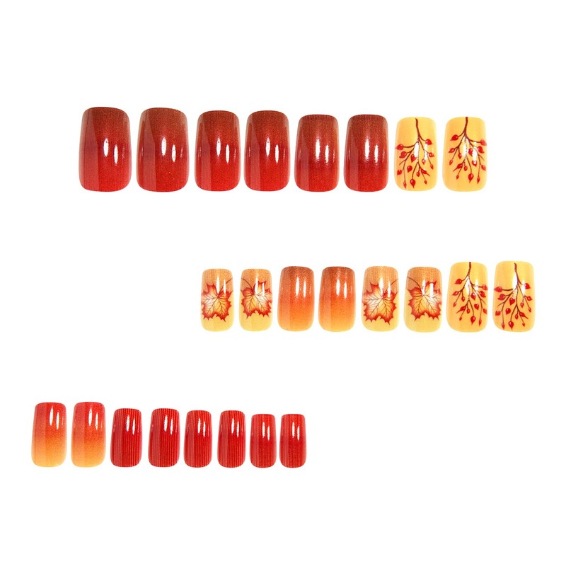 24Pcs Fall Press On Nails Medium Square Autumn Fake Nails,Brown