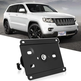 New No Drill Front Bumper License Plate Grille Mounting Kit License Plate Bracket Holder Car Tag Adapter Black License Plate Frames Compatible with Jeep