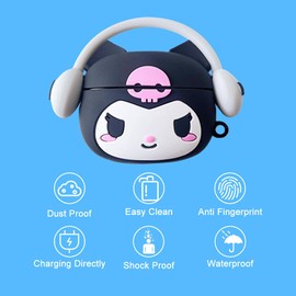 Viwind Cute Case Cover Compatible with AirPods 2nd & 1st with Carabiner Keychain Hook,Funny Unique 3D Soft Silicone Shockproof Protective Skin Case Cover for Airpod 1st 2nd Case-Headphones Devil