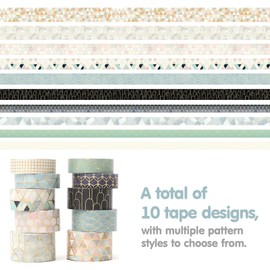 WUFGWBD 10 Pieces Of Foil Stamping Tape And 50 Pieces Of Stock Paper, Vintage Tape, Decorative Tape, Suitable For Journaling, Scrapbooking, Packaging
