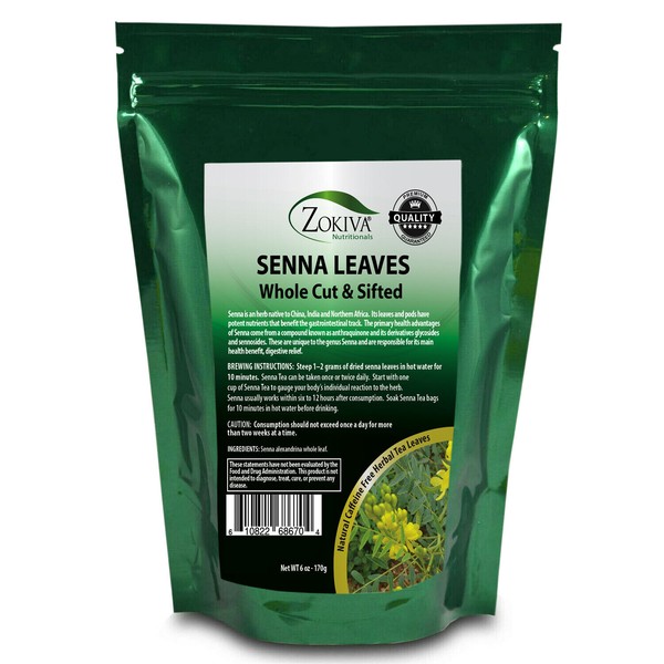 Senna Leaves Dried Whole (6oz Bulk Pack) 100% All Natural Laxative/Cleanser