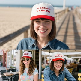 Funny Trucker Hats Embroidered Snapback Hat for Women It's A Bad Day to Be A Hot Dog Hat Gag Gifts Baseball Cap Red