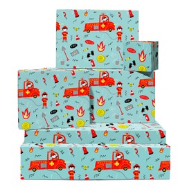 Fire Truck Wrapping Paper For Boy - 6 Sheets Of Birthday Gift Wrap - Firemen - Kids Wrapping Paper - Comes With Stickers - Recyclable - By Central 23