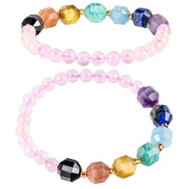 Nupuyai 7 Chakra Rose Quartz Healing Crystal Bracelet for Women Men, Lucky Birthstone Beads Stretch Bracelet for Reiki Yoga Meditation