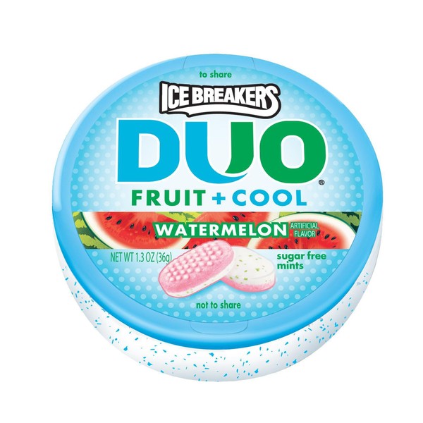 ICE BREAKERS DUO Fruit + Cool Sugar Free Mints (Watermelon, 1.3-Ounce Containers, Pack of 24)