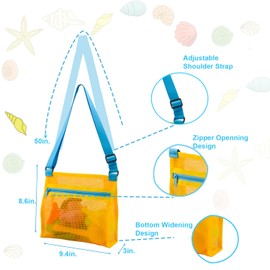 MUYIZI Beach Mesh Shovel with Mesh Shell Bags, Kids Filter Sand Scooper for Picking Up Shells,Shark Tooth Sifter Dipper for Boys and Girls,Beach Toys Accessories (Yellow+Blue)