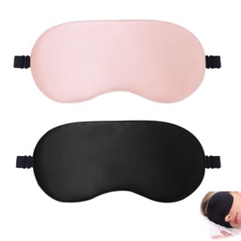2 Pack Sleep Mask,Silk Eye Mask with Adjustable Strap, Soft Eye Eye Sleep Shade Cover, 100% Light-Blackout Design Reduces Puffy Eyes, Sleeping Aid Blindfold for Night, Travel, Nap (Black&Pink)
