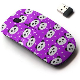 mouse inalámbrico de 2.4 G con bonito diseño de patrón para todas las computadoras portátiles y computadoras de computadora con nanorreceptor - Panda Bear Purple