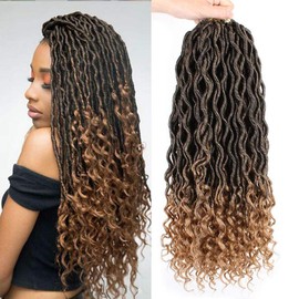 Xtrend 18 Inch 6 Packs Goddess Faux Locs Crochet Braids Curly Ends Wavy Synthetic Braiding Hair Extension for Black Women Dreadlock Braiding Hair Color 20 Strands/Pack T27#