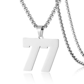 SKQIR Number Necklace for Men Baseball Silver Baseball Jersey Number Pendant for Athletes Number Chain for Boys Sport Stainless Steel（Number：77