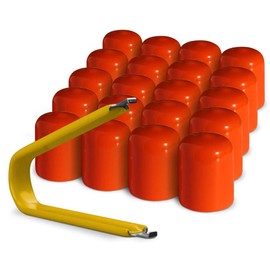 ColorLugs Vinyl Lug Nut Cover | Orange | Flexible Fit Wheel Lug Nut Cap | Fits 19 mm | Pack of 25 | Includes Deluxe Extractor | Made in The USA