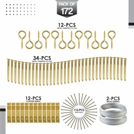 172PCS Picture Hooks, Heavy Duty Picture Hanging Kit Picture Hanging Hooks with Nails Picture Hooks for Hard Walls Heavy Duty Picture Hook Photo Frame Hooks (172 pc)