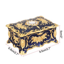 Wanjia Fenghua European retro jewelry box metal jewelry storage box creative jewelry box jewelry decoration box Keepsake Ornate Decorative Box for Wedding Birthday Gift mothers day gifts (Blue)