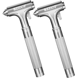 SZEOF 2 Packs Car Window Breaker with Seat Belt Cutter,Car Safety Hammer,Car Escape Tool,Metal Automotive Glass Breaker,Vehicle Emergency Tools,Car Accidents Safety Kit(Silver)
