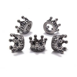 AD Beads Zircon Pave Rhinestones King Crown Or Queen Crown Bracelet Connector Charm Spacer Beads (5 Pcs Black on Gunmetal (Queen Crown))