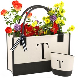 OATALY Embroidered Canvas Tote Bag with Zipper Pockets - Ideal Gift for Mom, Teacher, Sister