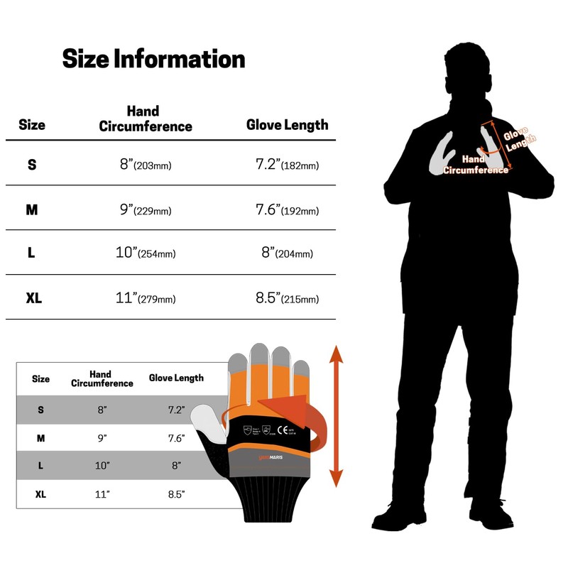 YARDMARIS Chainsaw Gloves, 1 Pair Anti-Cut Safety Leather Work Gloves,