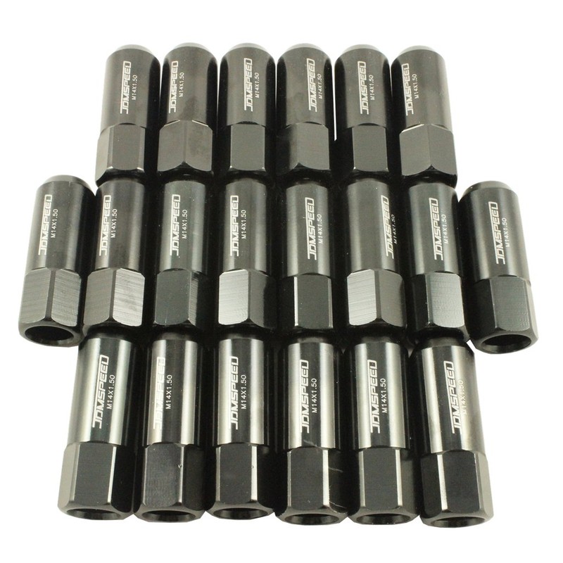 JDMSPEED New Black 20PCS 14X1.5MM 60MM Extended Forged Aluminum Tuner