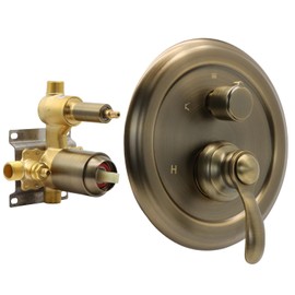 Homekicen 3-Way Shower Diverter Valve Replacement, Pressure Balancing Hidden 3 Outlet Multi Function Mixer Mixing Rough in Solid Brass Valve with Trim Kit, Antique Brass