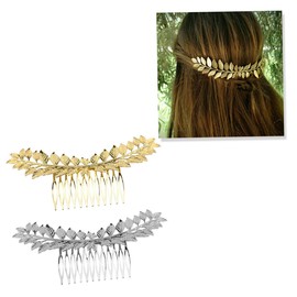 WOONEKY 2pcs Foliage Shaped Alloy Hair Comb Hair Accessories for Women Girls Golden Silver for Parties Casual Outings