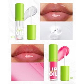 Hydrating Lip Glow Oil-2 Colors Tinted Plumping Lip Oil Gloss,Fat Lip Oil Drip Liquid Lipstick,Clear Pink Shiny Glow Reviver Lip Care Oil,Long Lasting Non-sticky Transparent Lipgloss,Makeup Gift-1+2