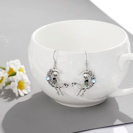 Skeleton Skull Earrings Dangle Sterling Silver Moonstone Goth Earrings Christmas Jewelry for Women