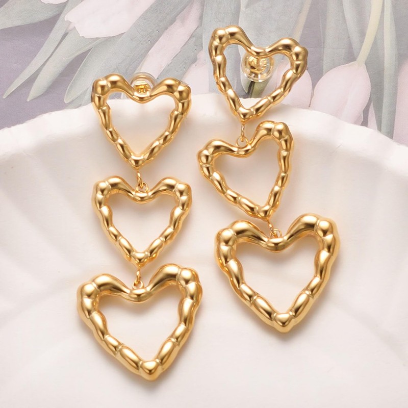 Vissen Gold Plated Heart Dangle Earrings For Women Simple Fashion