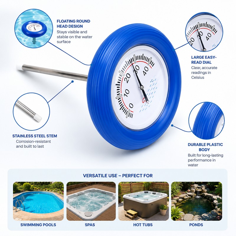Floating Pool Thermometer for Indoor & Outdoor Use – Large-Dial