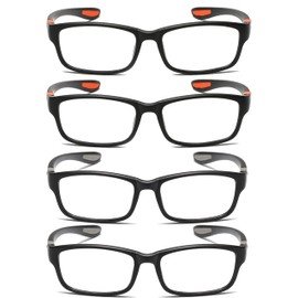 JOON-joon Reading Glasses Men 4 Pairs Ultra Light TR90 Sports Style Blue Light Blocking Readers+3.0(Grey&Orange)