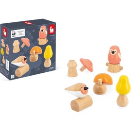 Janod - Birds and Mushrooms Screw On - Stacking and Building Toy - Manipulation and Handling Game - Wood - Early-Learning - for Babies and Toddlers - from 18 Months - J08643
