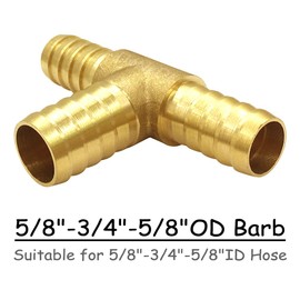 Uenede 2PCS Brass 5/8" to 3/4" to 5/8" (16-19-16 mm) Barb Reducer Tee Splicer Mender Hose Barbed Fitting 3-Way Reducing Union Intersection for Water/Oil/Gas