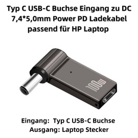 N22S USB C to 7.4*5.0mm Charger Adapter with PD Function for HP Laptops - USB 3.1 Type C to USB C Female 18-20V Fast Charge