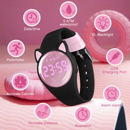 Kids Fitness Tracker Watch,Girls Digital Watch with Alarm/Stopwatch/Distance/Calories/Steps Counter, No App Activity Tracker Watches for Kids Teens Gift for Girls Boys Blackpink-Y