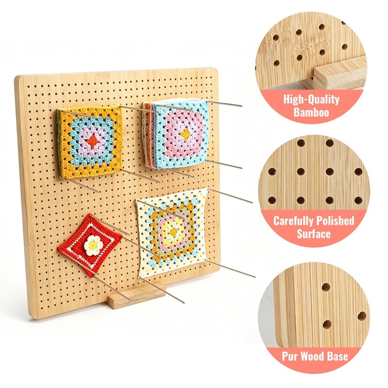 9x9 Inch Crochet Blocking Board, Bamboo Granny Square Blocking Mat