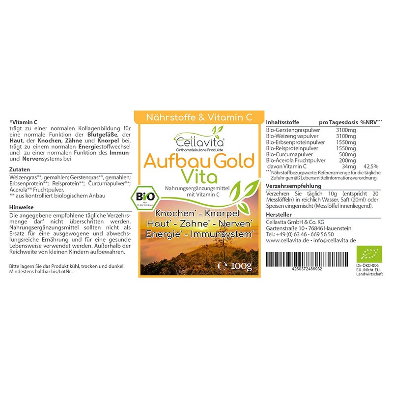 Cellavita Building Gold Vita (Organic) for Bones, Skin, Teeth, Cartilage,