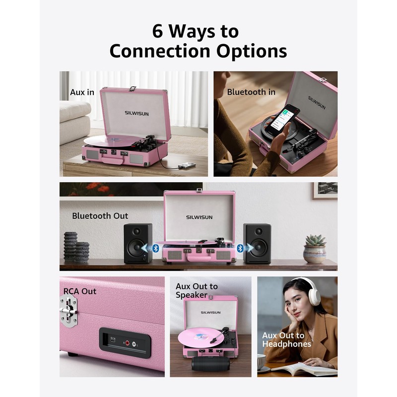 Silwisun Bluetooth in/Out Record Player with Speakers Turntable
