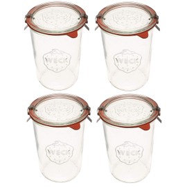 Weck Canning Jars 743-28.7 fl. oz Weck Mold Jars made of Transparent Glass Jar - Food Storage Containers with Lids Airtight - 3/4 Liter Tall Jars Set - Set of 4 Jars with Lids