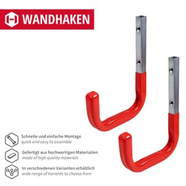 2 Stück GedoTec Wall hooks with Rubber coating red Device holder All purpose hook steel 150 x 210 mm Steel zinc plated Buoyancy 50 kg Universal hook Hook device/Garage hooks etc. reinforced design