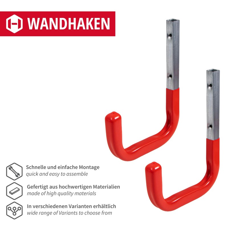 2 Stück GedoTec Wall hooks with Rubber coating red Device