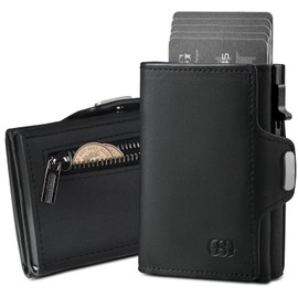 GSG SINCE 1998 Men's Wallet RFID Blocking Leather Wallet for Men Slim Wallet with Coin Pocket Pop-Up Card Access Microfiber Black