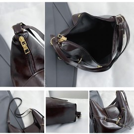 2-in-1 Convertible Bag for Women, Soft PU Leather Shoulder Bag/Crossbody Bag/Backpack/Handbag with Magnetic Snap & Zipper Closure, Dark Brown