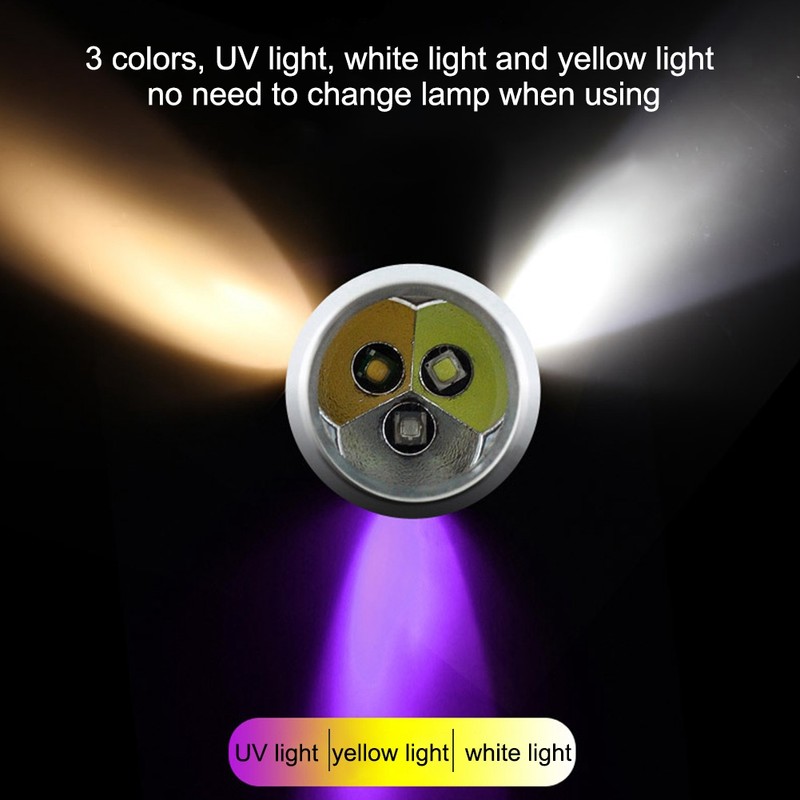 3Colors Ultra Violet UV White Yellow Flashlight Torch Lamp Handheld